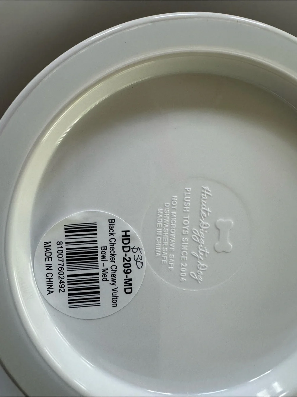 Dog bowls (2) chewy Vuiton Paris gray/black check new size medium